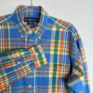 90s Ralph Lauren Blake Mens S Blue Multi Color Plaid Cotton Button Down Shirt